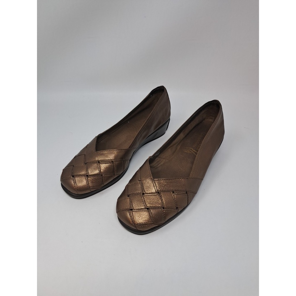 Aerosoles Wedge Stitch N Turn Leather Copper Bronze Slip On Womens Size 7